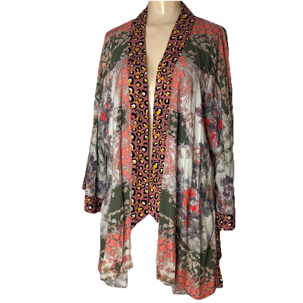 Aratta Silent Journey S/M Kimono Cover Up Topper open front artsy pockets rayon
